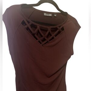 7th Avenue Design Studio Women’s Lattice Design Cap Sleeve Blouse